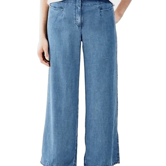 J. Jill Waterfall Pants Trousers Cropped Capri Indigo Blue Pockets Linen Blend - Picture 6 of 8